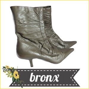 Bronx Shoes - Pointy Toe Stiletto Heel Gathered Leather Bootie Bronx Shoes - Pointy Toe Stiletto Heel Gathered Leather Bootie